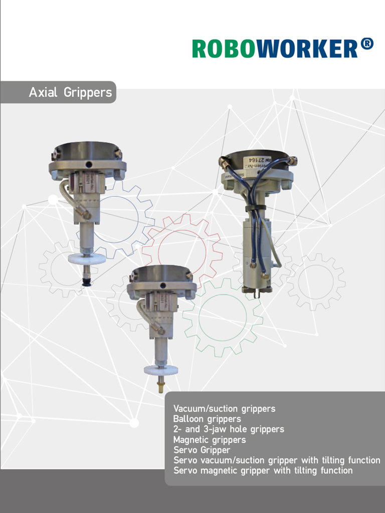 Cover of brochure about axial grippers by ROBOWORKER
