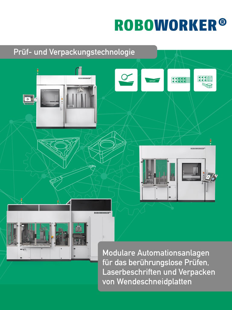 Titelbild der Broschüre zur Prüf- und Verpackungstechnologie von ROBOWORKER