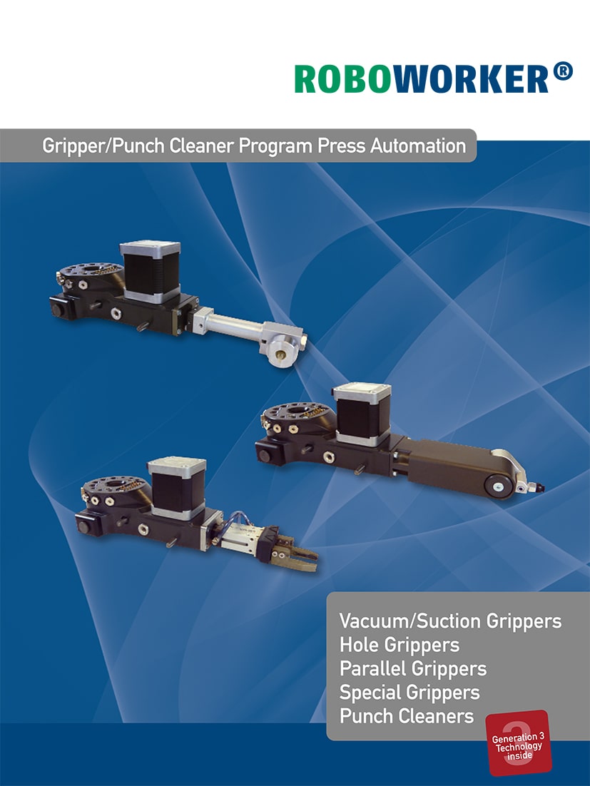 Cover of brochure about grippers and punch cleaners by ROBOWORKER