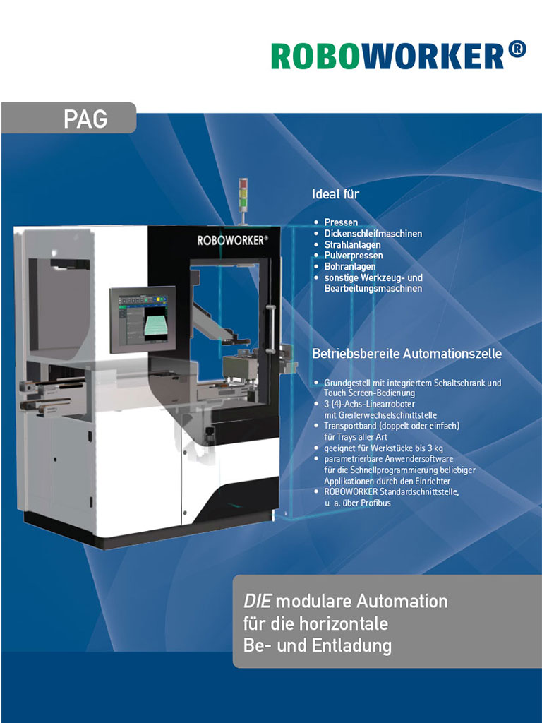 Titelbild der Broschüre zum Automationssystem PAG von ROBOWORKER