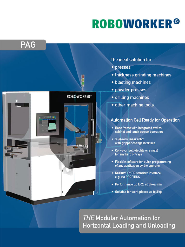 Cover of brochure about PAG automation system by ROBOWORKER